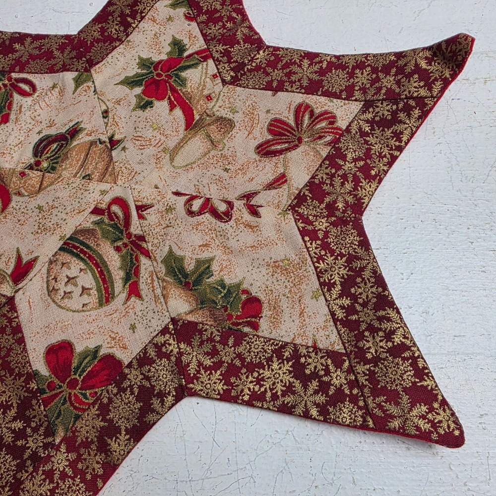 Vintage Handmade Quilted 6 point Star Decor Red Gold Christmas Holiday Ornaments - Picture 4 of 5